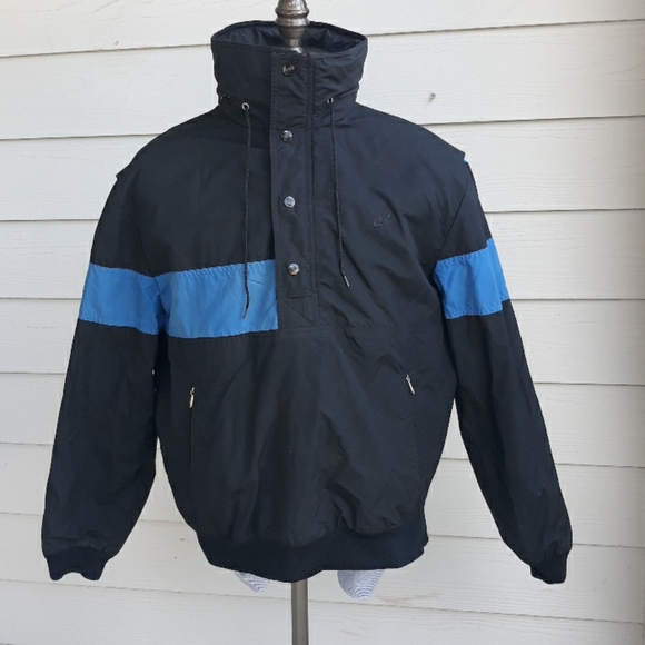 NIKE‎ Blue Label Rare Black Blue Large Pullover Jacket VINTAGE 80s - Picture 1 of 8